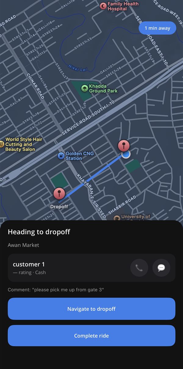 Balache Driver App: navigating to drop-off